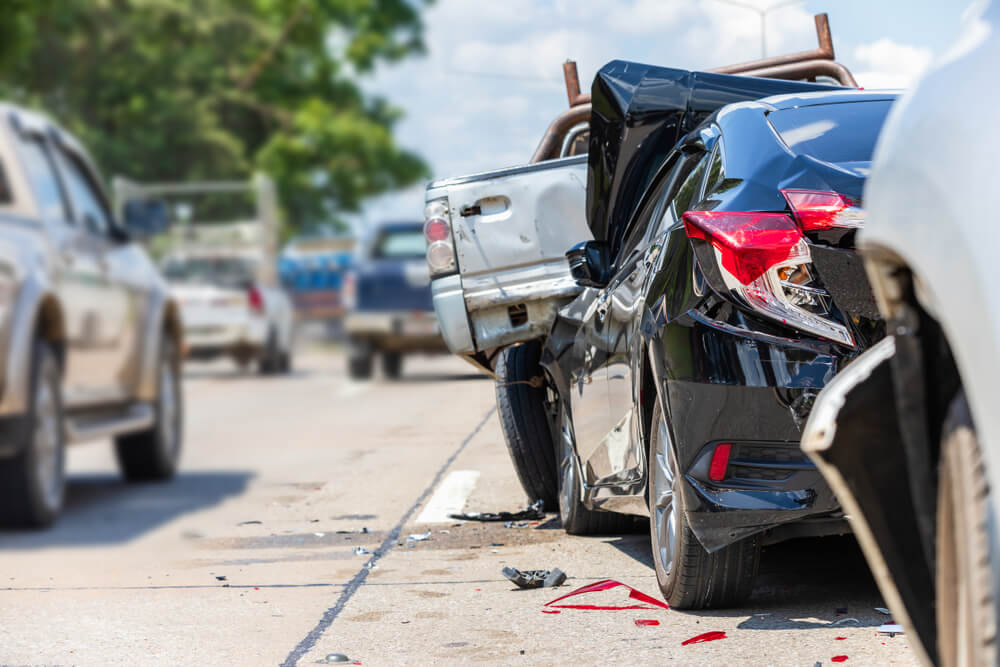 Multiple vehicle collision in the city street.